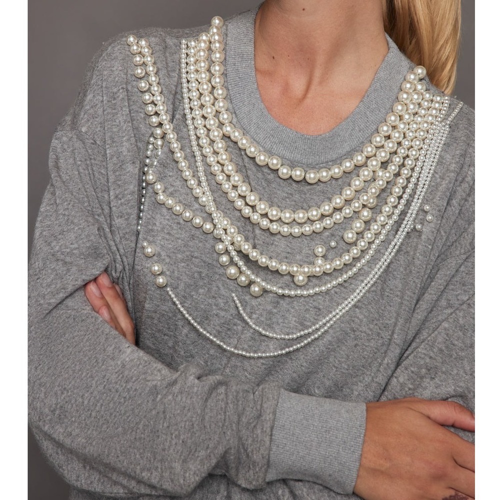 Carbon38 Pearl‎ Sweatshirt Women's XS Embellished Beaded Gray Statement Piece